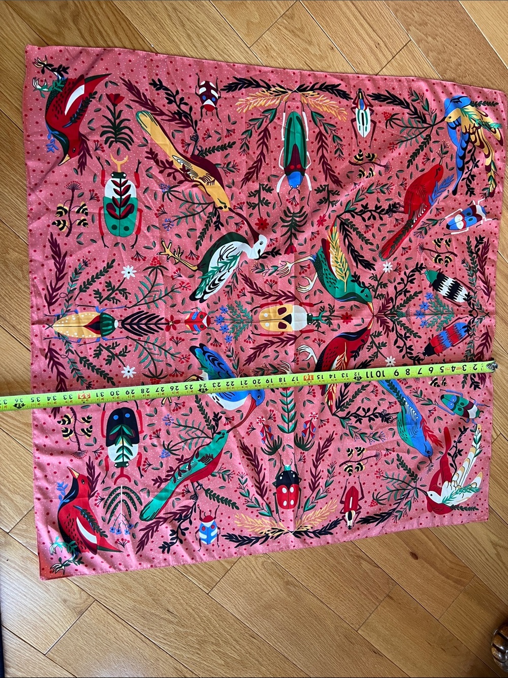 Vibrant Coral Bird & Botanical Print scarf Wrap handkerchief top accessory - Picture 6 of 8